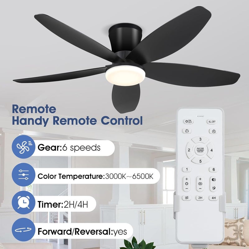 Surtime 42" Ceiling Fans with Lights-Low Profile Ceiling Fan with Light and Remote/APP Control,Flush Mount,DC Reversible,LED Dimmable Blakc Ceiling Fans for Bedroom,Indoor/Outdoor Patio Use - Image 2